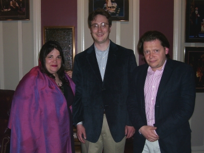 Author Elizabeth McCracken, Out Loud Series Coordinator Rob Cline, and Author Edward Carey.